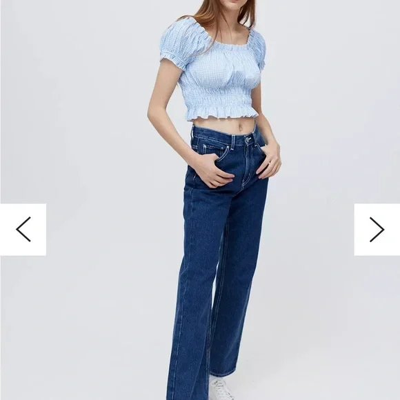 Lisa Says Gah Light Blue Gingham Blouse - Picture 3 of 6